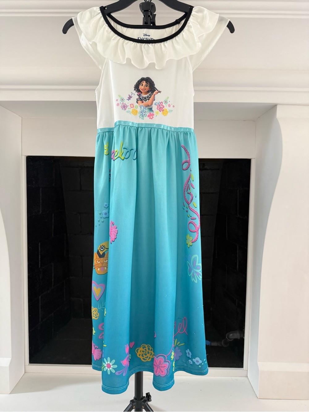 Disney Girls White and Teal Moana Ruffle Nightgown- Size 8